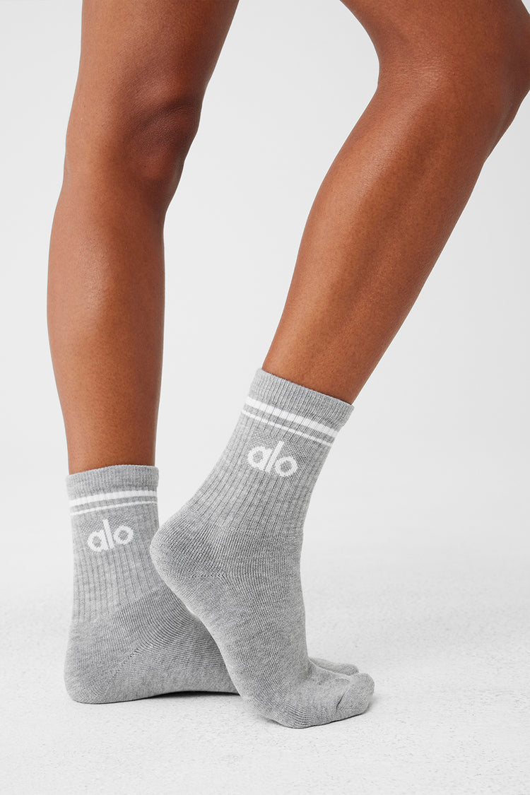 Alo Yoga Unisex Half-Crew Throwback Sock- Athletic Heather Grey White