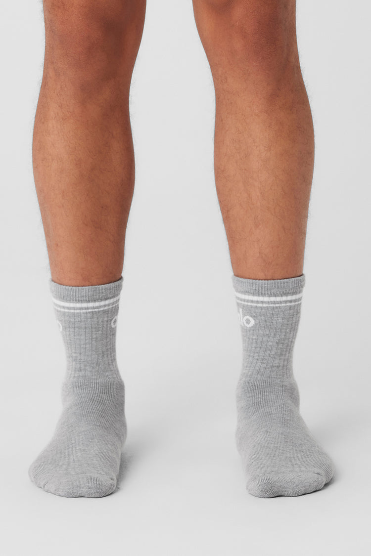 Alo Yoga Unisex Half-Crew Throwback Sock- Athletic Heather Grey White