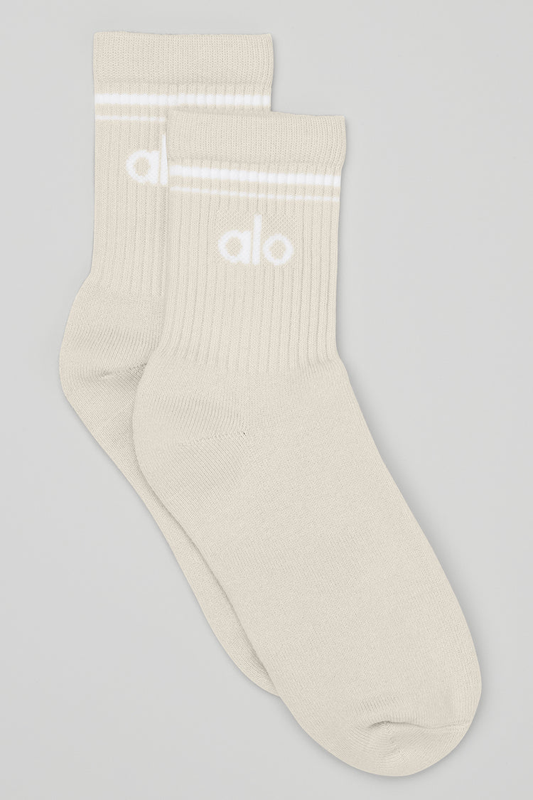 Alo Yoga Unisex Half-Crew Throwback Sock - Bone White