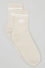 Alo Yoga Unisex Half-Crew Throwback Sock - Bone White