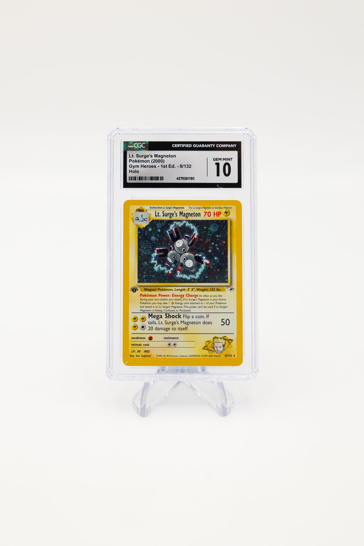 Cash Cards Unlimited Lt. Surge's Magneton 8/132 Gym Heros 1st Edition - 2000 Pokemon - CGC 10