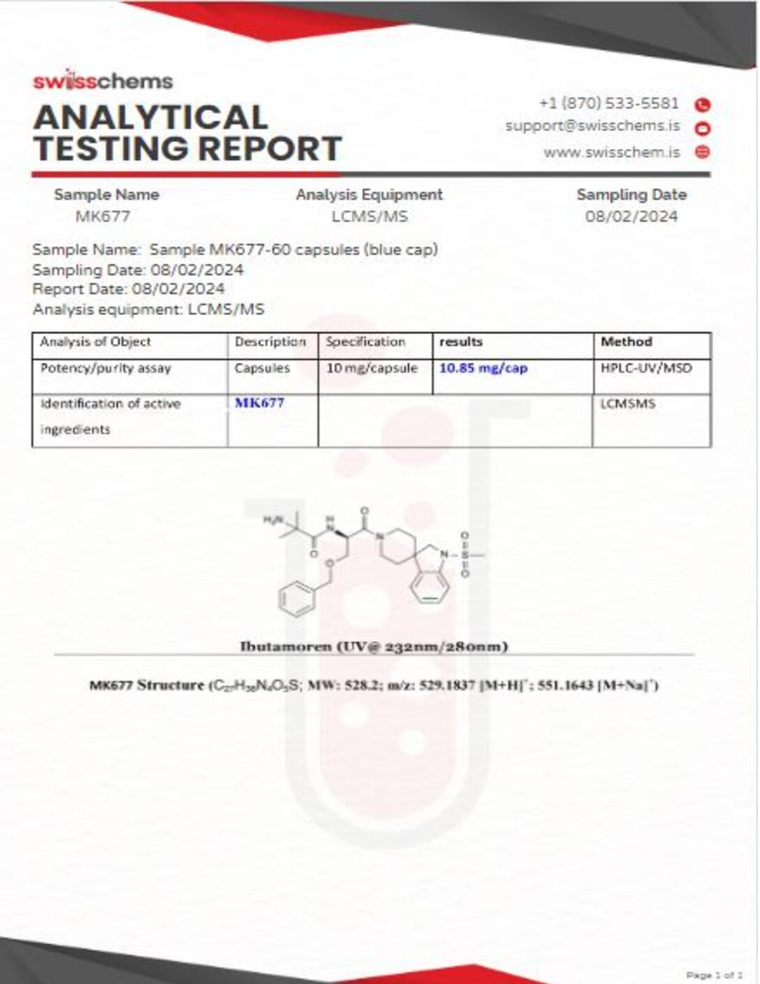 Swiss Chems MK-677 (Ibutamoren), 600mg (10mg/capsule)