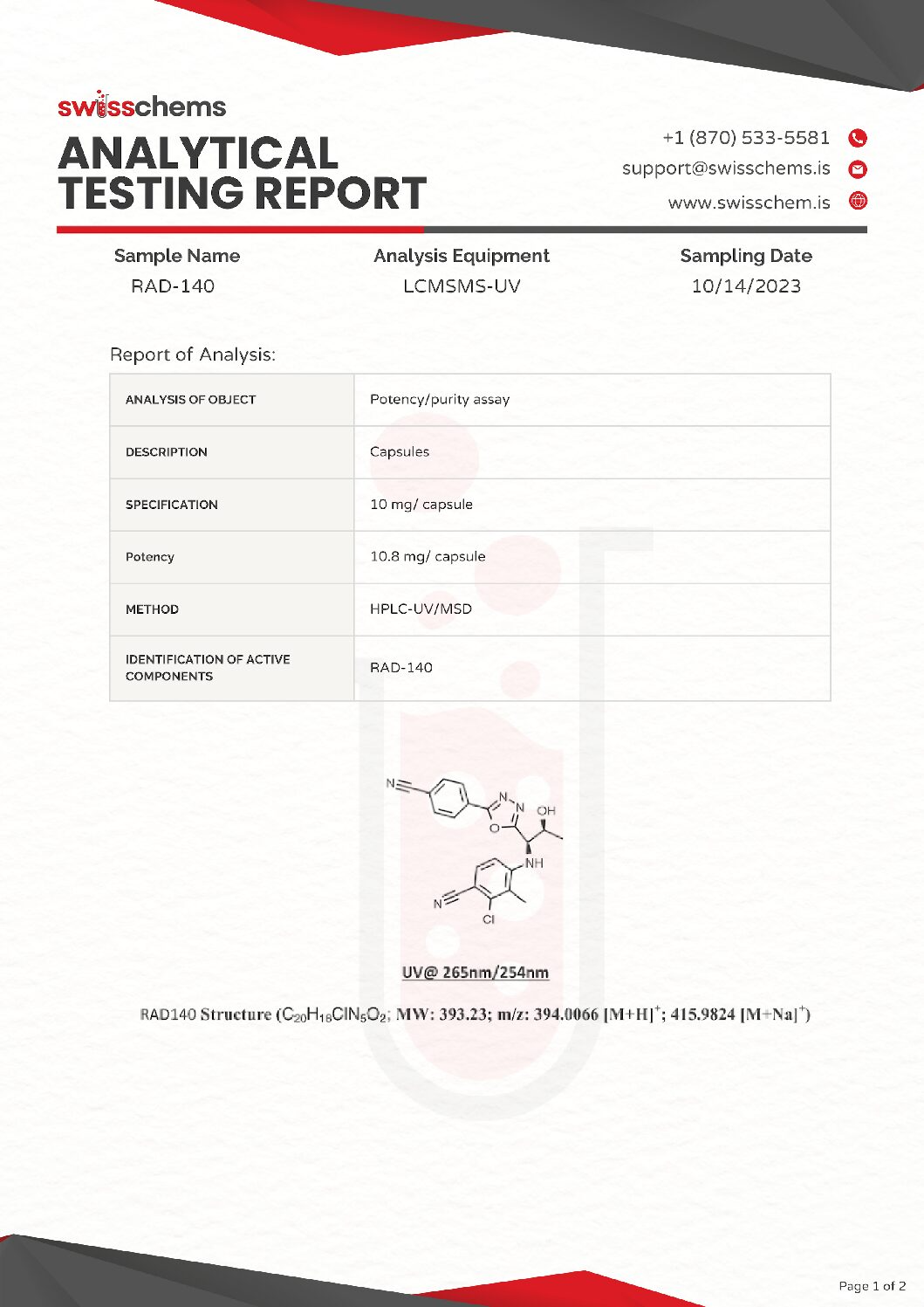 Swiss Chems RAD-140 (Testolone), 600mg (10mg/capsule)