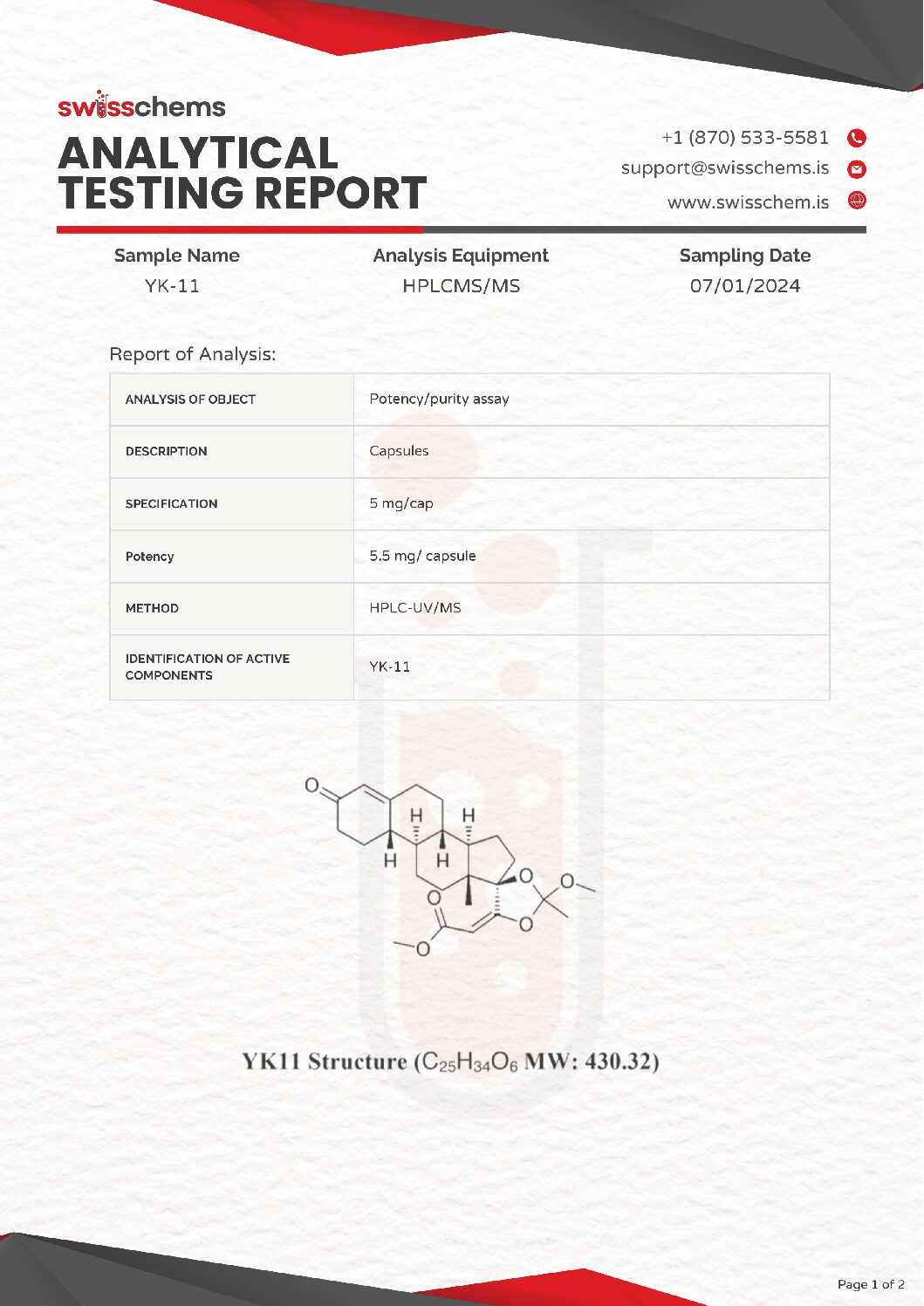 Swiss Chems YK-11, 300mg (5mg/capsule)