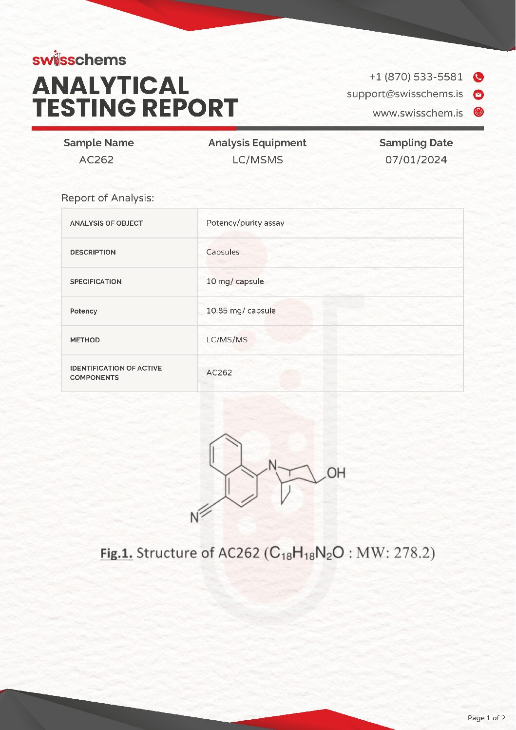 Swiss Chems AC-262 (Accadrine), 600mg (10mg/capsule)