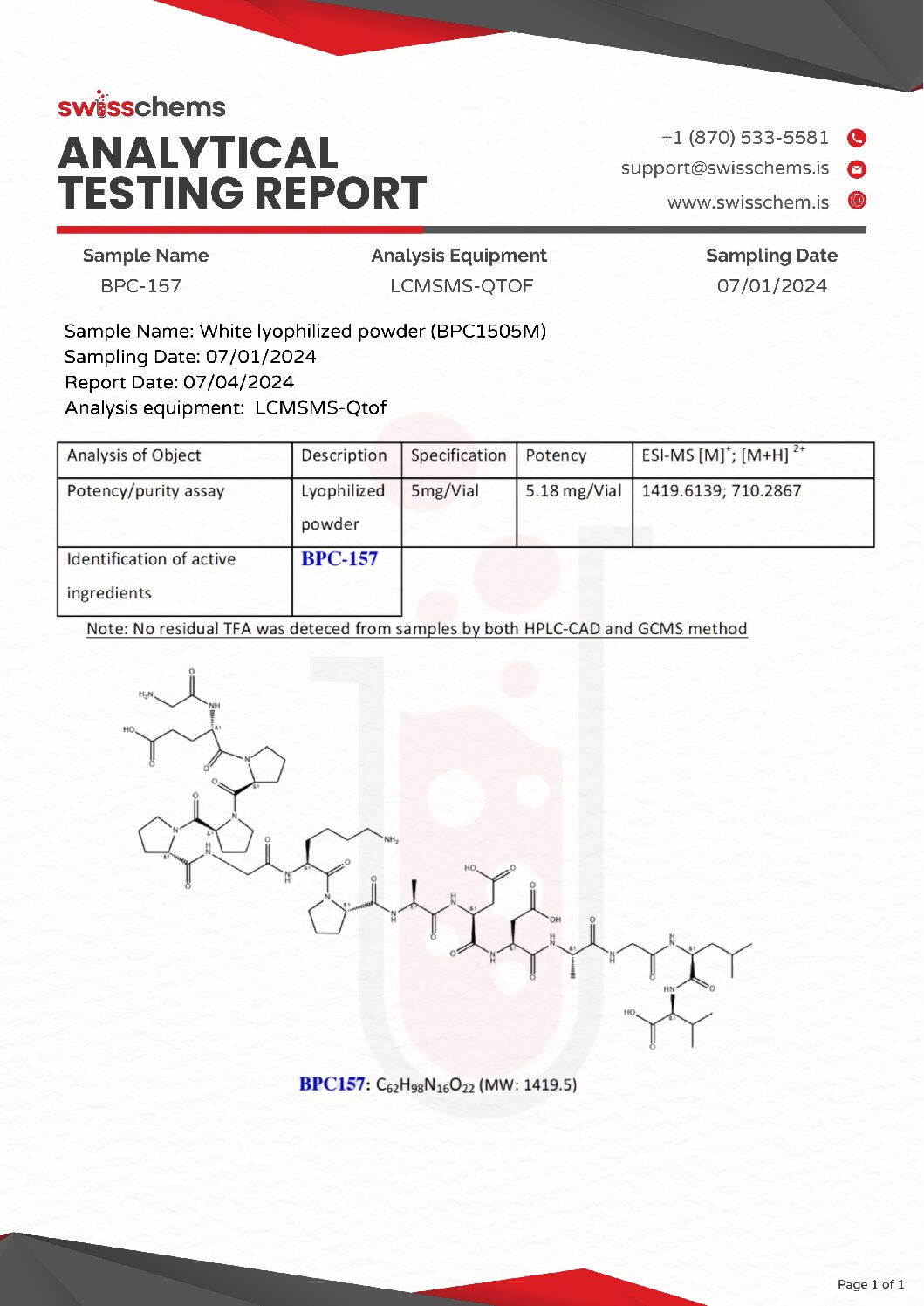 Swiss Chems BPC-157, 30mg (0.5mg/capsule)