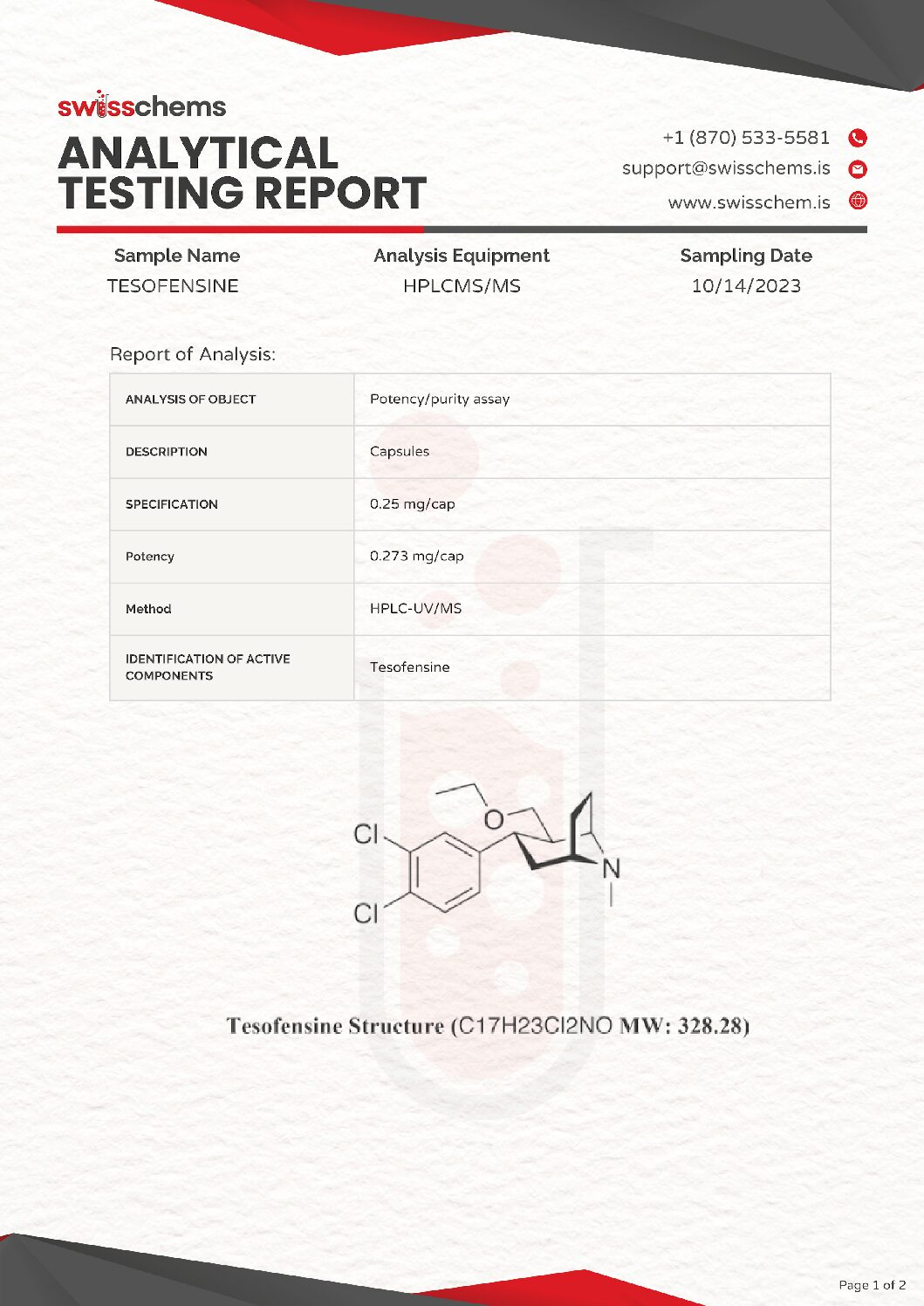 Swiss Chems Tesofensine, 15mg (0.25mg/capsule)