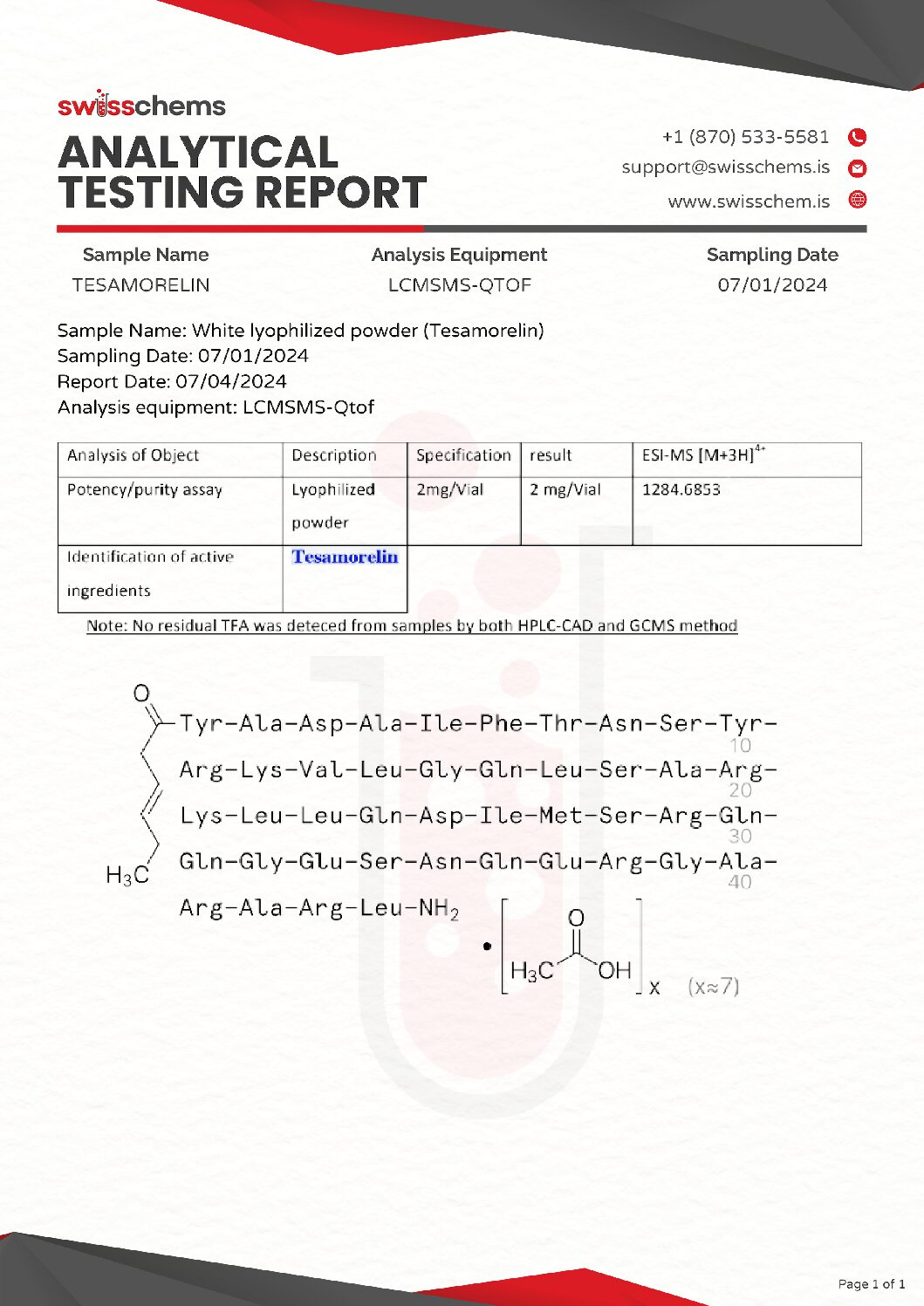 Swiss Chems Tesamorelin, 2mg