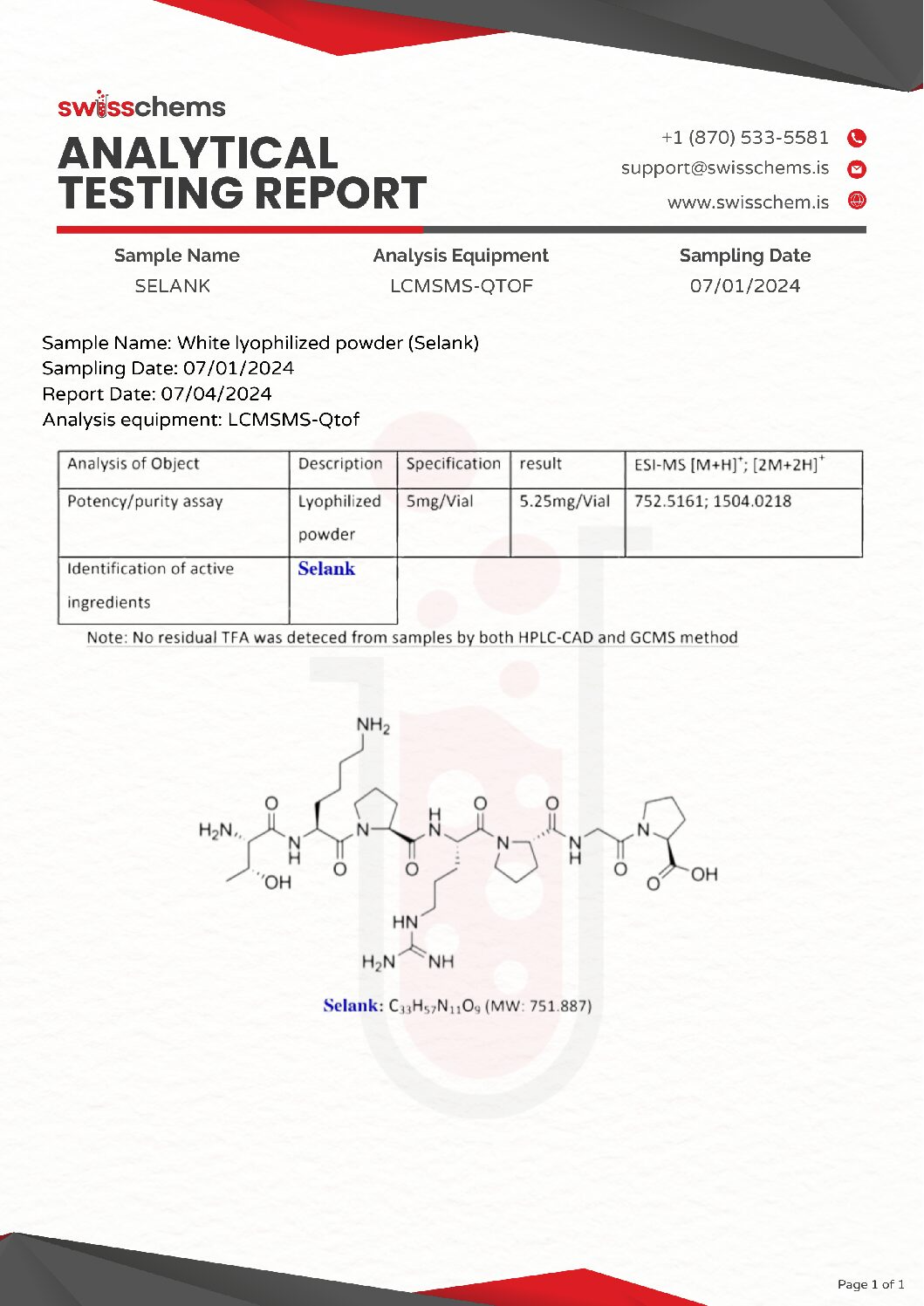 Swiss Chems Selank 5 mg (1 vial)