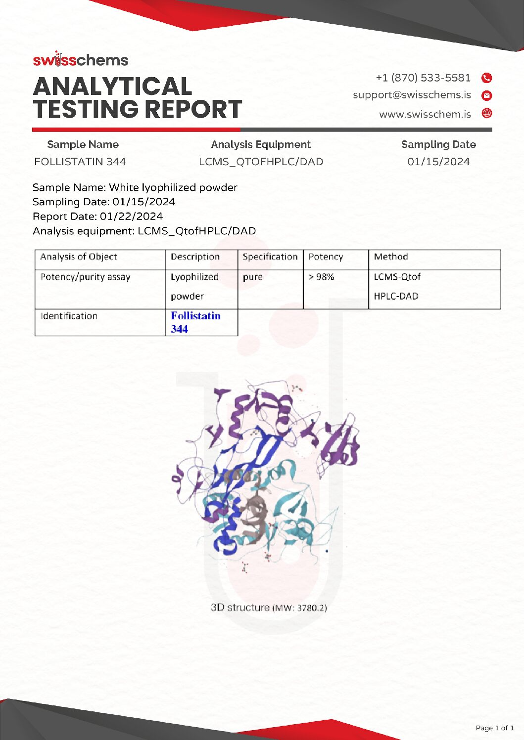 Swiss Chems Follistatin-344 1 mg (1 vial)