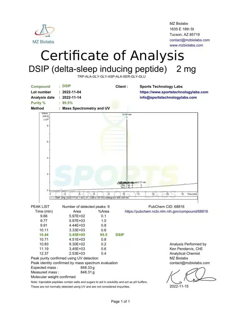 Sports Technology Lab.DSIP 5mg (Delta Sleep Inducing Peptide)