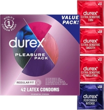 Durex Pleasure Pack Assorted Condoms, Natural Rubber Latex Condoms for Men