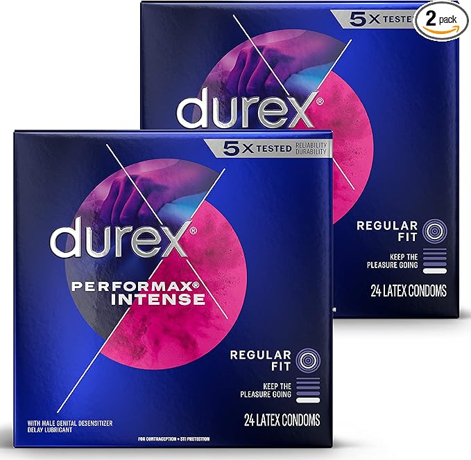 Durex Performax Intense Natural Rubber Latex Ultra Fine Ribbed Condoms, Regular Fit, 48