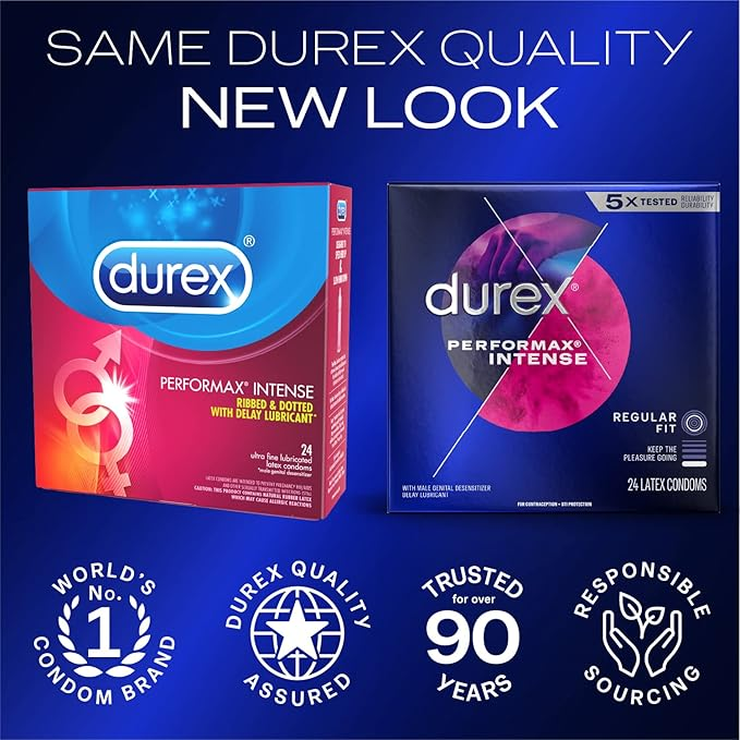 Durex Performax Intense Natural Rubber Latex Ultra Fine Ribbed Condoms, Regular Fit, 48