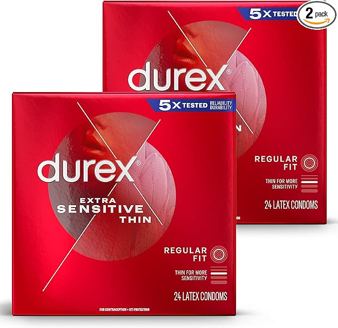 Durex Extra Sensitive & Extra Lubricated Condoms, Ultra Fine, Natural Latex Condoms,