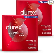Durex Extra Sensitive & Extra Lubricated Condoms, Ultra Fine, Natural Latex Condoms,