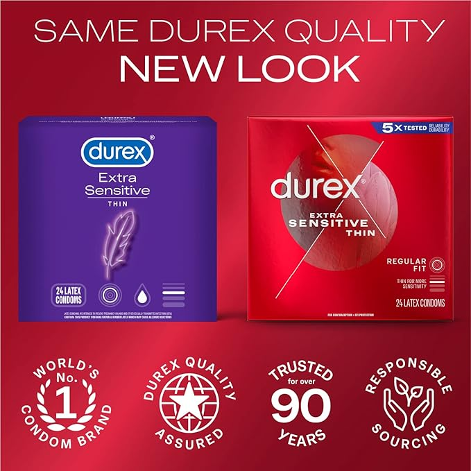 Durex Extra Sensitive & Extra Lubricated Condoms, Ultra Fine, Natural Latex Condoms,