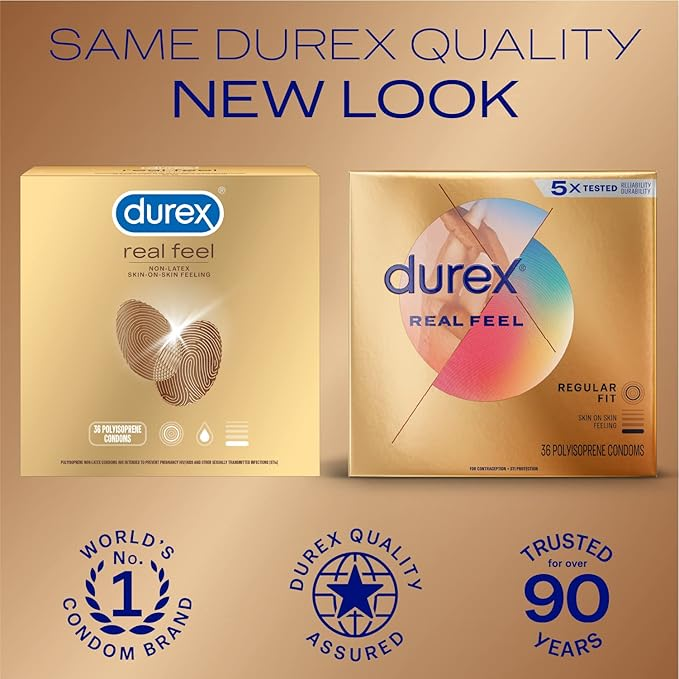 Durex Condoms for Sex, Non Latex Avanti Bare Real Feel Lubricated, Regular Fit for Men with Natural on Skin Feeling