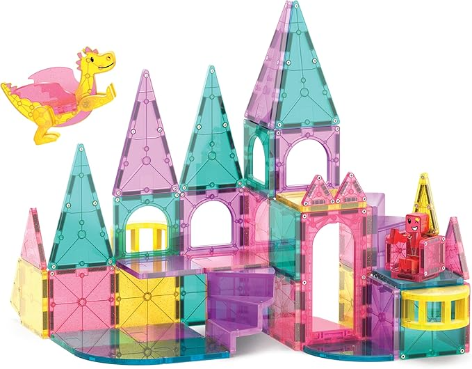 MAGNA-TILES Castle DLX 48-Piece Magnetic Construction Set, The Original Magnetic Building Brand