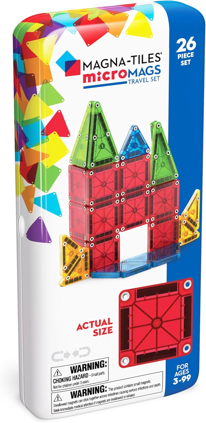 MAGNA-TILES microMAGS 26-Piece Travel Magnetic Construction Set – Bold Colors, The Original Magnetic Building Brand