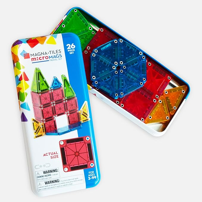 MAGNA-TILES microMAGS 26-Piece Travel Magnetic Construction Set – Bold Colors, The Original Magnetic Building Brand