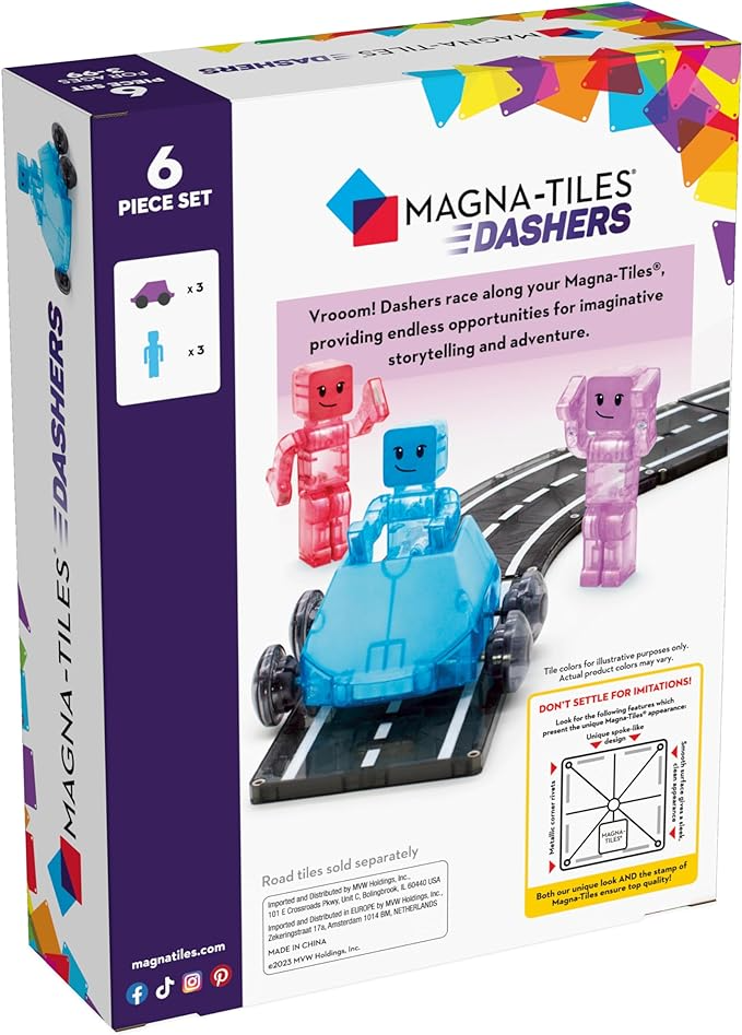 MAGNA-TILES Dashers 6-Piece Magnetic Construction Set, The Original Magnetic Building Brand, Small