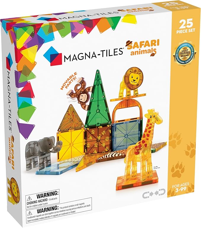 MAGNA-TILES Safari Animals 25-Piece Magnetic Construction Set, The ORIGINAL Magnetic Building Brand