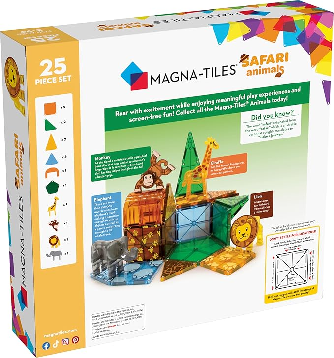 MAGNA-TILES Safari Animals 25-Piece Magnetic Construction Set, The ORIGINAL Magnetic Building Brand