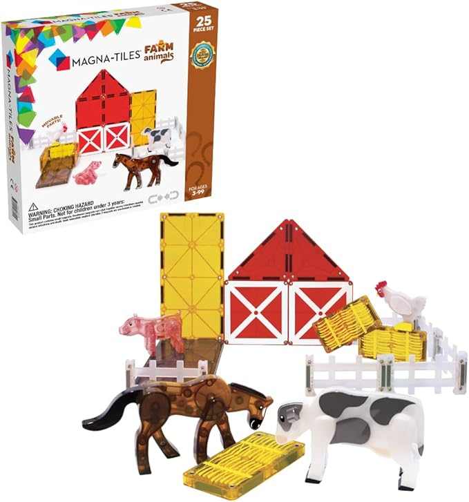 MAGNA-TILES Farm Animals 25-Piece Magnetic Construction Set, The ORIGINAL Magnetic Building Brand