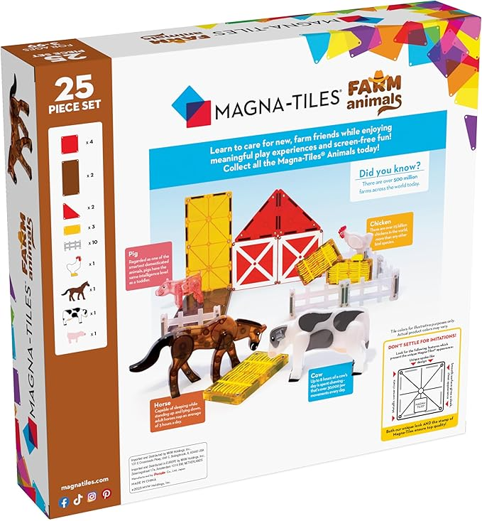 MAGNA-TILES Farm Animals 25-Piece Magnetic Construction Set, The ORIGINAL Magnetic Building Brand