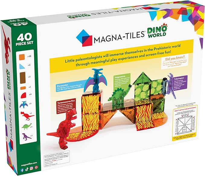 MAGNA-TILES Dino World 40-Piece Magnetic Construction Set, The ORIGINAL Magnetic Building Brand