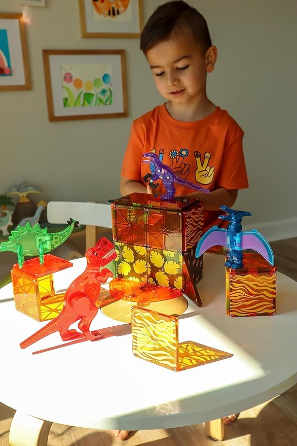 MAGNA-TILES Dino World 40-Piece Magnetic Construction Set, The ORIGINAL Magnetic Building Brand