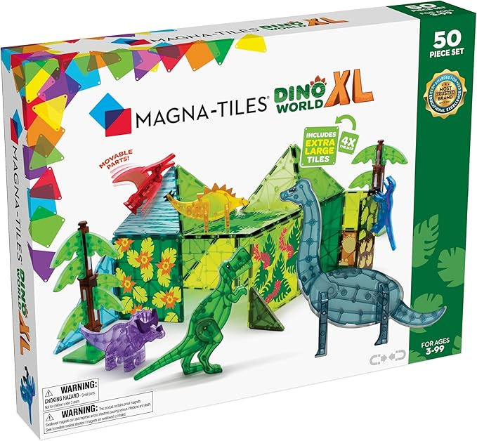 MAGNA-TILES Dino World XL 50-Piece Magnetic Construction Set, The ORIGINAL Magnetic Building Brand