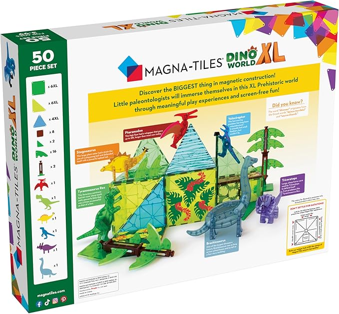 MAGNA-TILES Dino World XL 50-Piece Magnetic Construction Set, The ORIGINAL Magnetic Building Brand