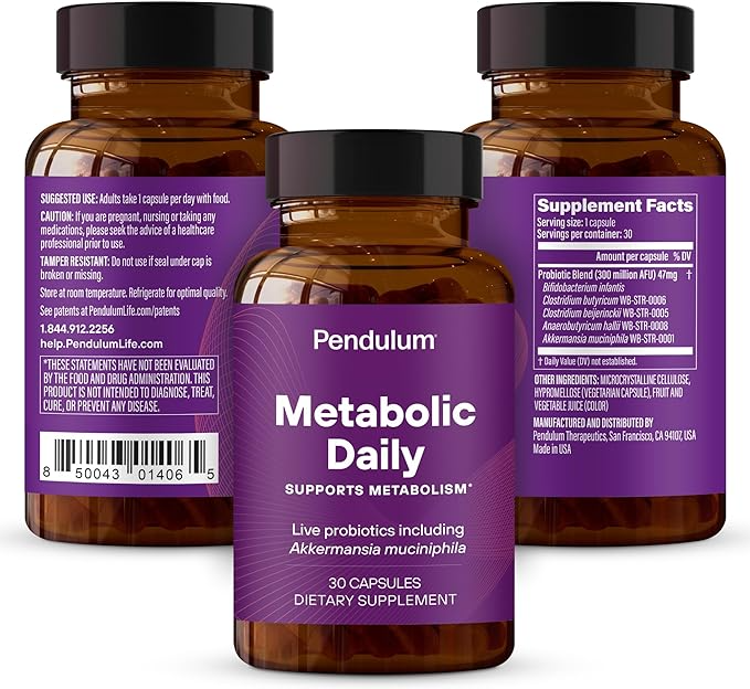 Pendulum Metabolic Daily - Multi-Strain Probiotic with Akkermansia Muciniphila to Support Metabolism and Sustain Energy Levels - for Women and Men - 30 Capsules (1 Pack)