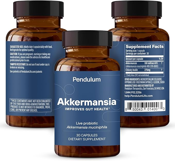 Pendulum Akkermansia Probiotic with Prebiotic Fiber - Delayed Release Capsules, Third-Party Tested, Authentic 100M AFU Live Strain for Gut Health & GLP-1 Support for Men & Women (90 Capsules, 1-Pack)