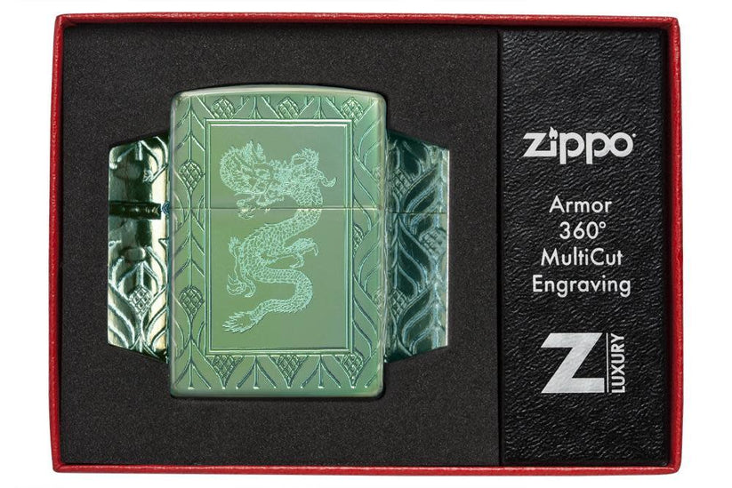 Zippo Armor® High Polish Green Elegant Dragon