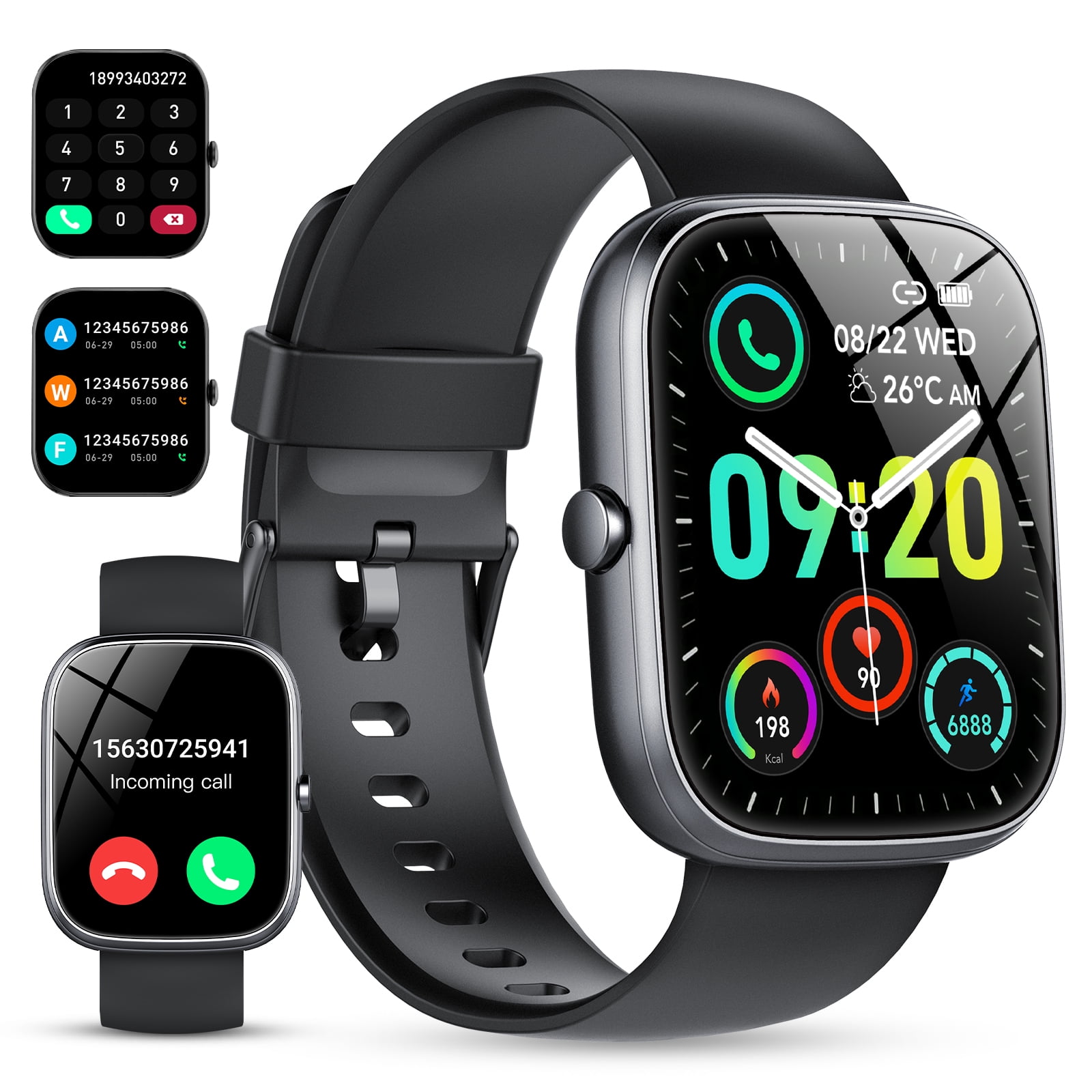 IP68 Waterproof Smart Watch for Android iPhone Fitness Tracker Bluetooth Call 100 Sports Modes Black Amerikasepetim