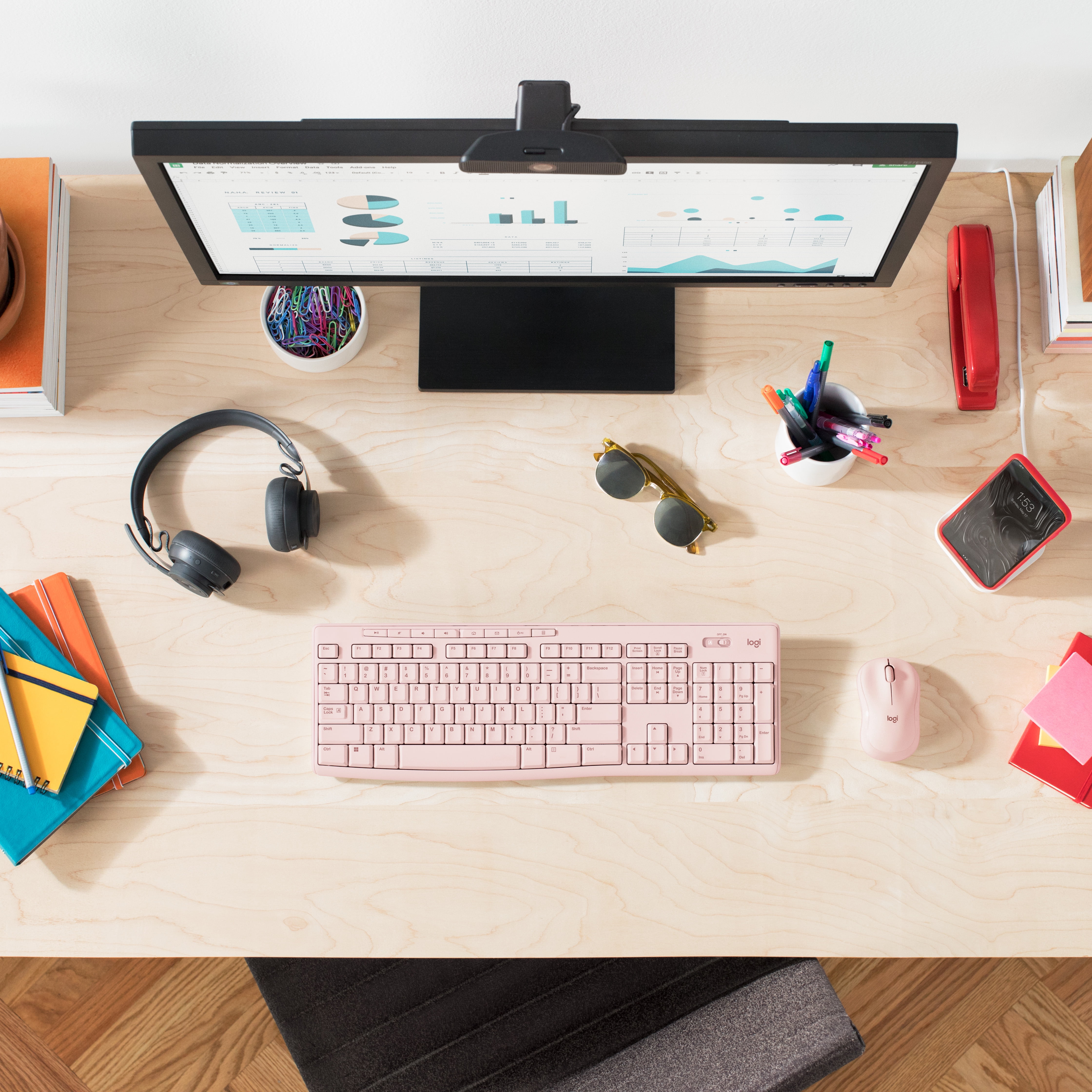 LOGITECH WIRELESS KEYBOARD MOUSE COMBO WINDOWS 2.4 GHZ COMPACT MOUSE ROSE COLOR