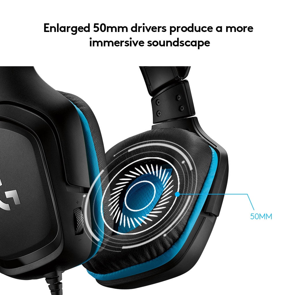 Logitech G432 Wired Gaming Headset with 7.1 Surround Sound DTS HeadphoneX 2.0 50mm Audio Drivers USB 3.5mm Jack Flip-to-Mute Mic PC Black