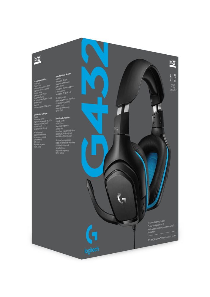 Logitech G432 Wired Gaming Headset with 7.1 Surround Sound DTS HeadphoneX 2.0 50mm Audio Drivers USB 3.5mm Jack Flip-to-Mute Mic PC Black