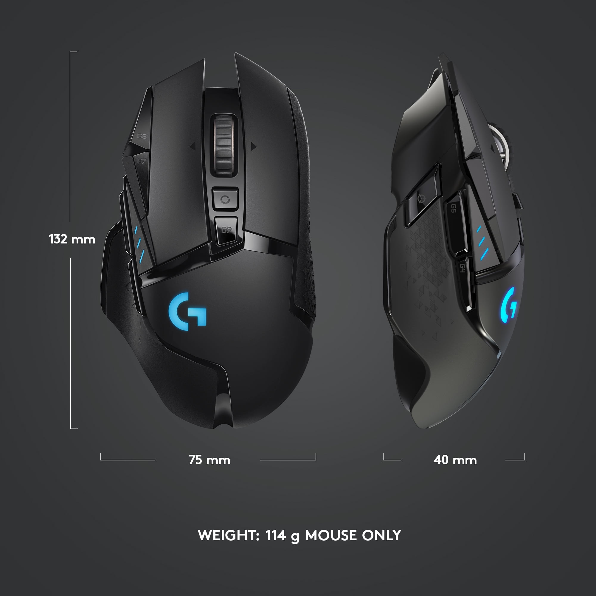 Logitech G502 LIGHTSPEED Wireless Gaming Mouse HERO 25K Sensor 25600 DPI RGB Adjustable Weights 11 Programmable Buttons Long Battery Life On-Board Memory Compatible with PC and Mac