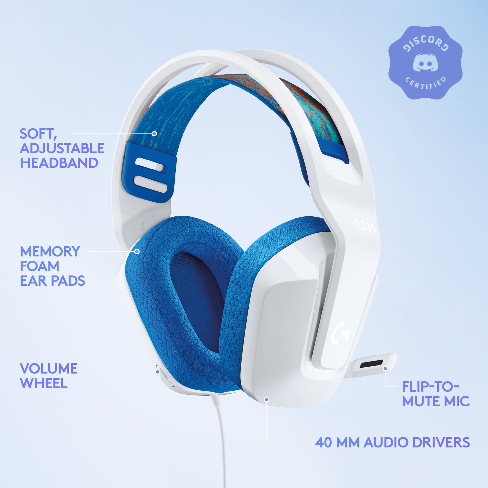 Logitech G335 White PC Gaming Over Ear Headset