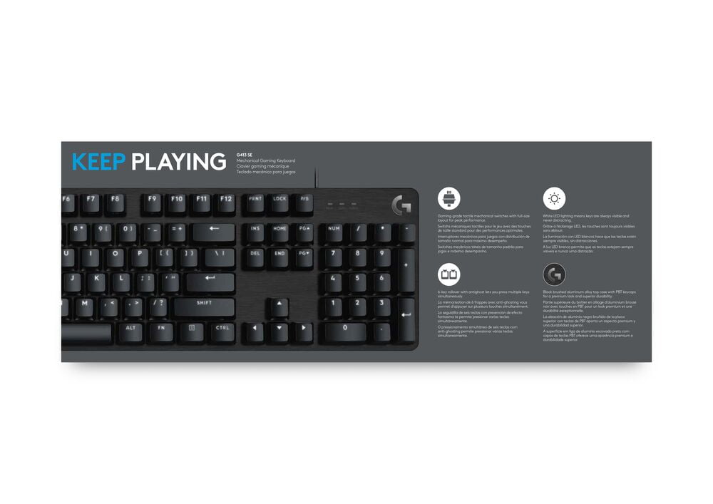 Logitech G413 SE Gaming Keyboard with PBT Keycaps and Mechanical Switches - White Backlit LED - 6-Key Rollover Anti-Ghosting