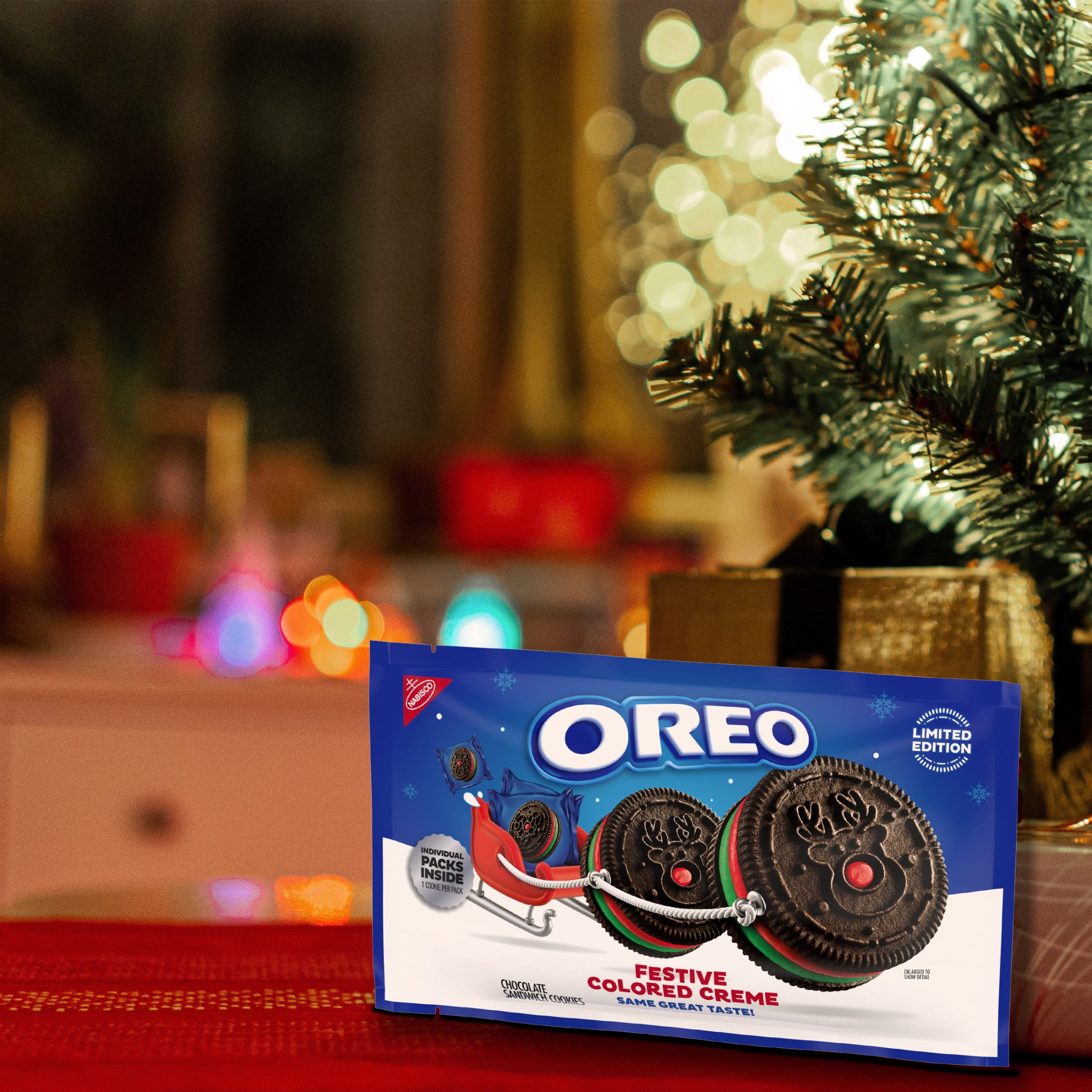 OREO Festive Red Green Creme Chocolate Sandwich Holiday Cookies 14 Snack Packs 1 Cookie Each