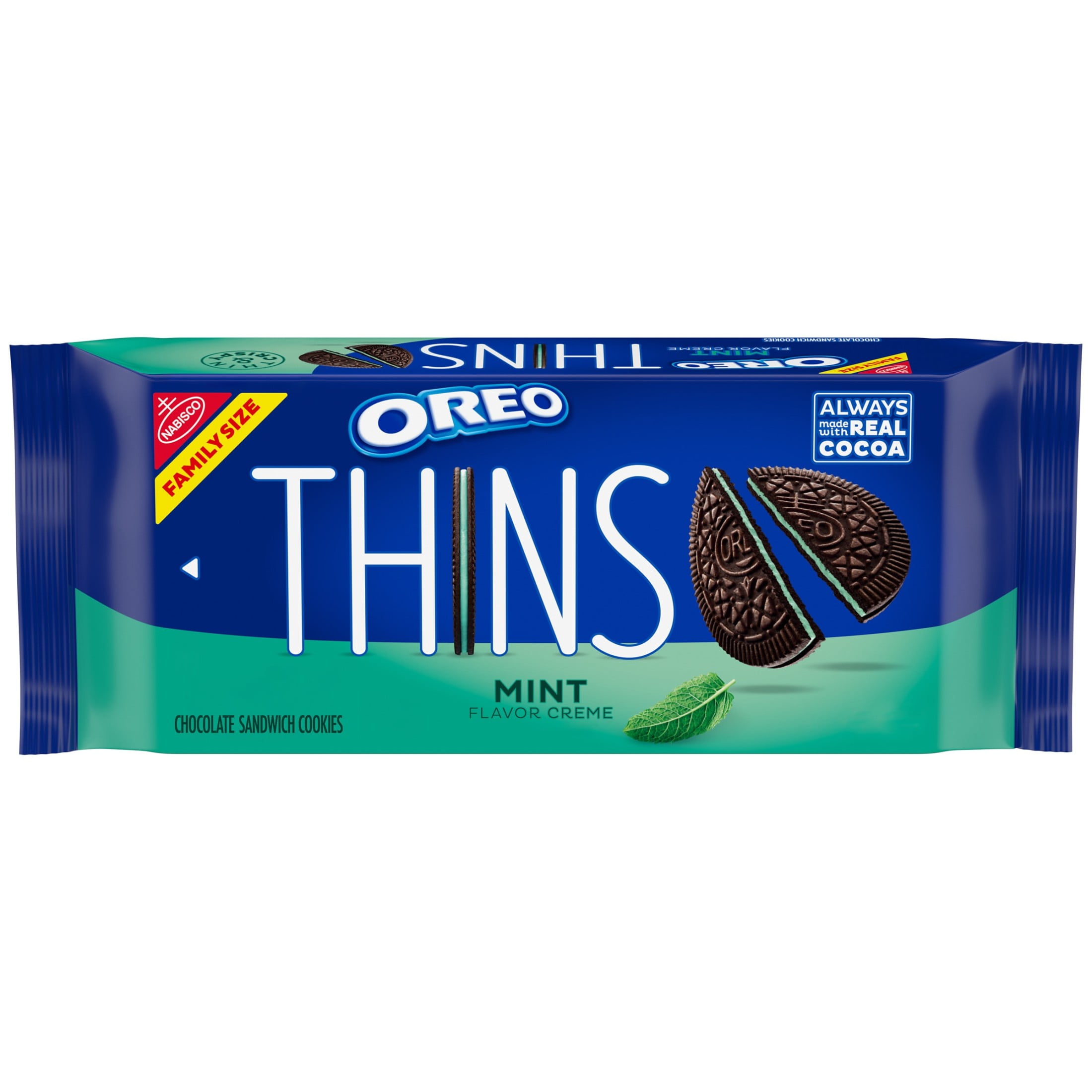 OREO THINS MINT CREME CHOCOLATE SANDWICH COOKIES FAMILY SIZE 11.78 OZ