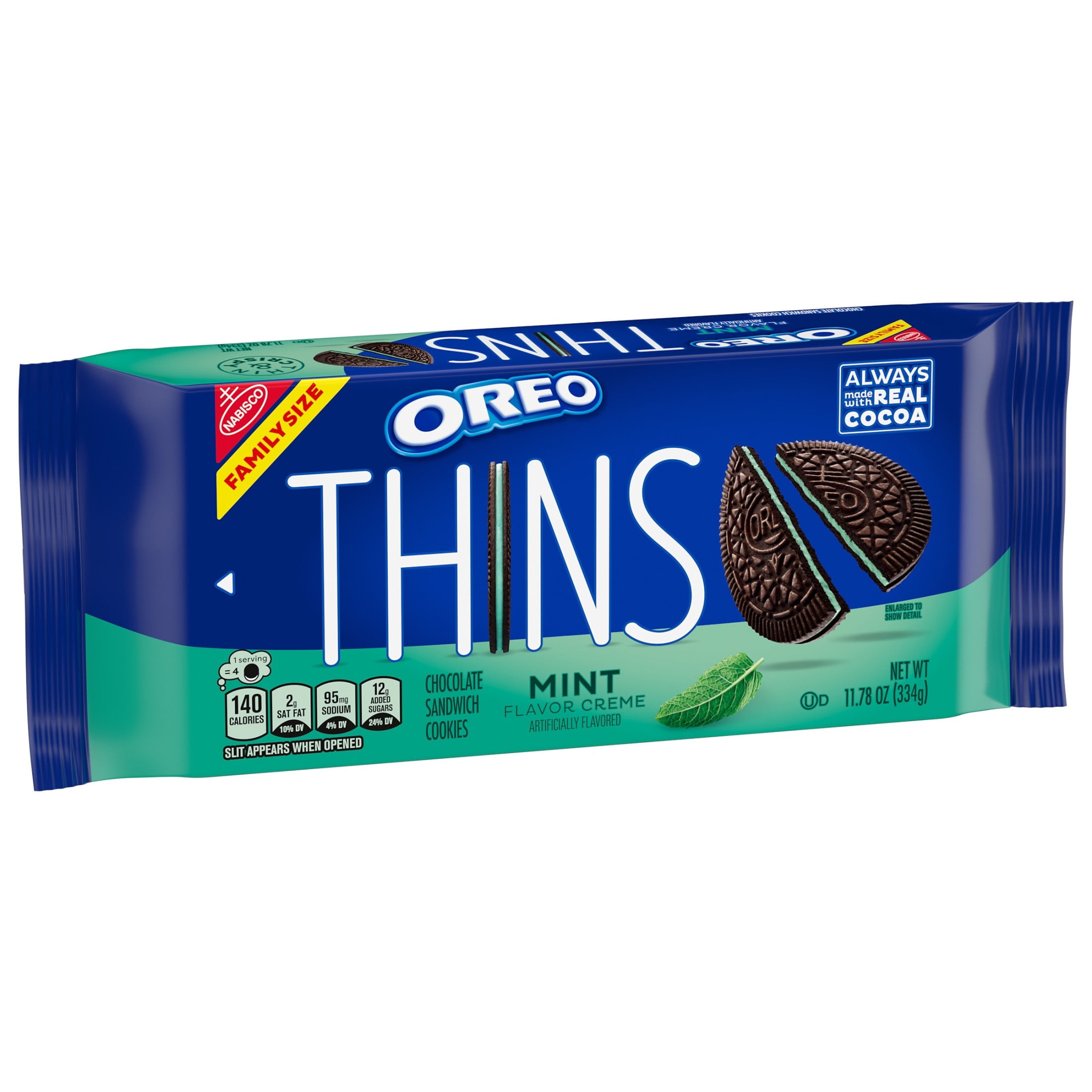 OREO THINS MINT CREME CHOCOLATE SANDWICH COOKIES FAMILY SIZE 11.78 OZ