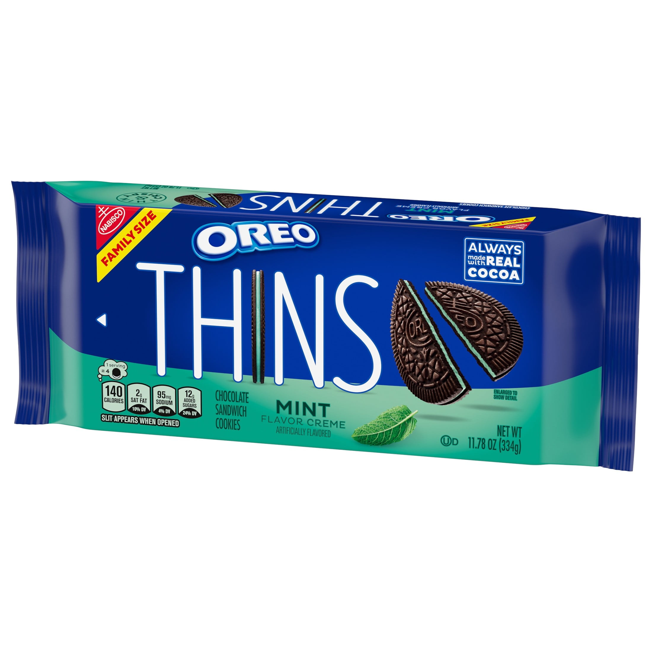 OREO THINS MINT CREME CHOCOLATE SANDWICH COOKIES FAMILY SIZE 11.78 OZ