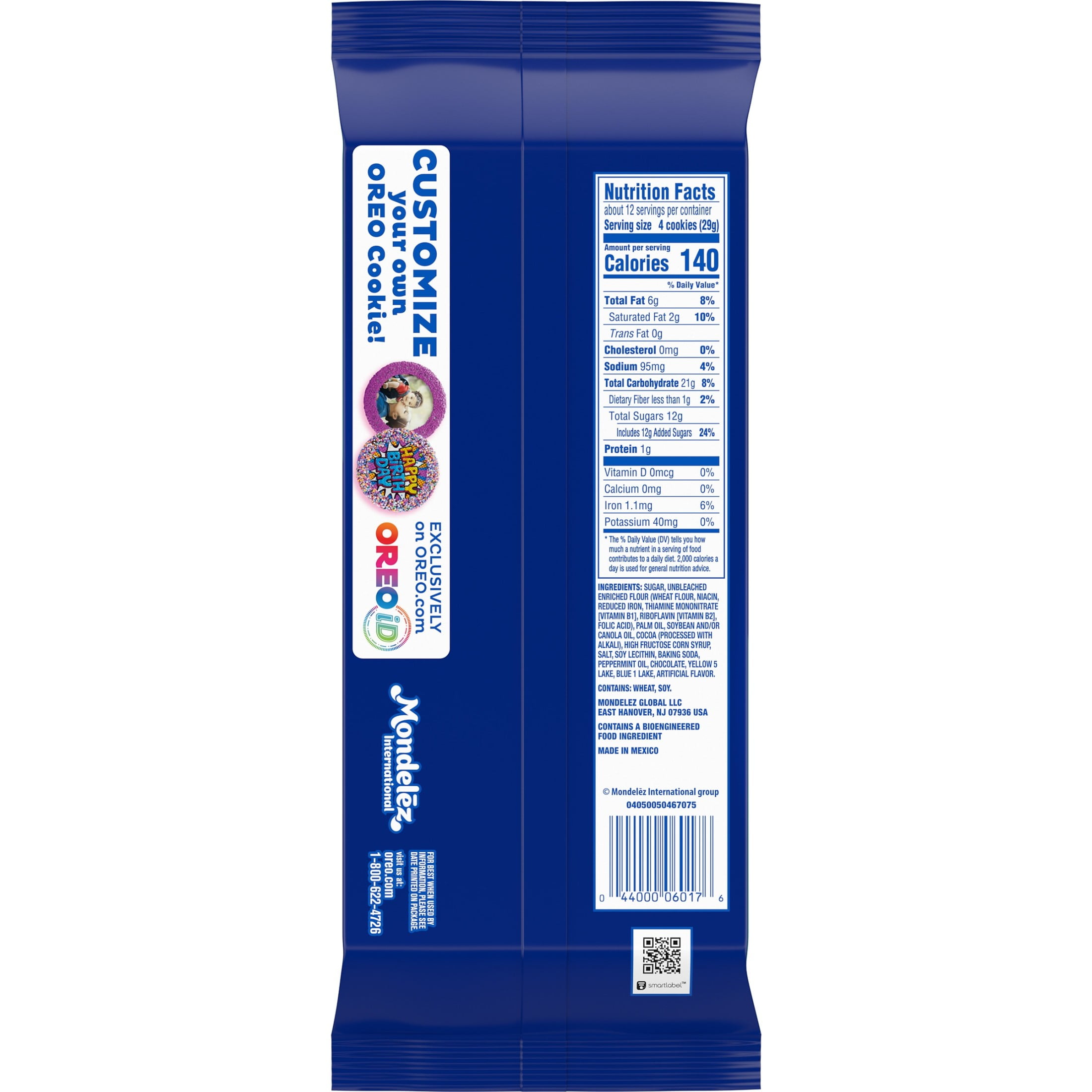 OREO THINS MINT CREME CHOCOLATE SANDWICH COOKIES FAMILY SIZE 11.78 OZ