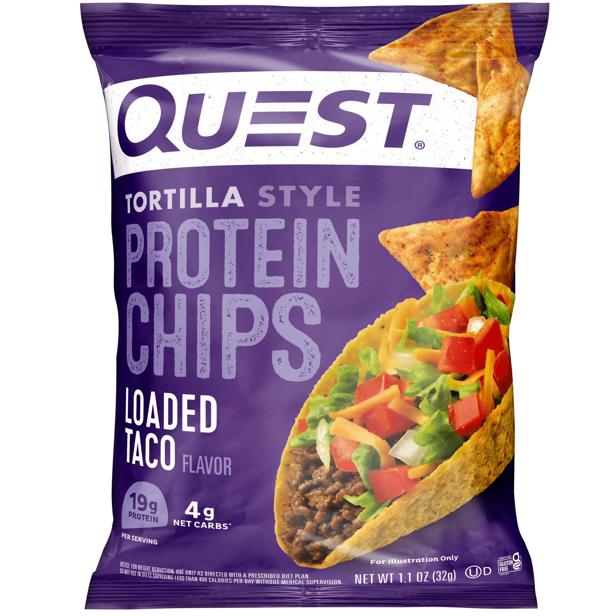 Quest Loaded Taco Flavor Tortilla Style Protein Chips 19g Protein 1.1 Oz Single Pack